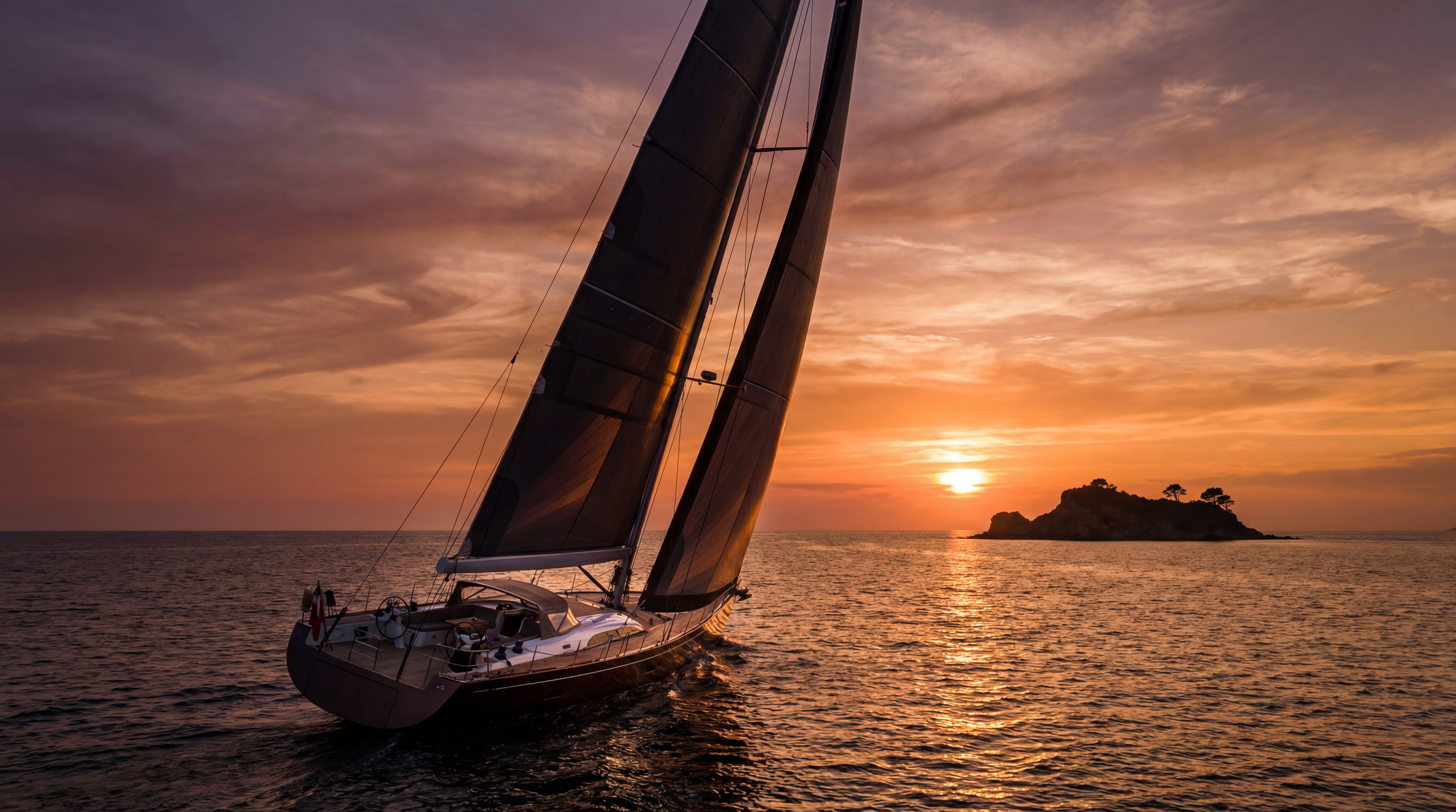 İstanbul Boğazı'nda günbatımında yelken açan tekne